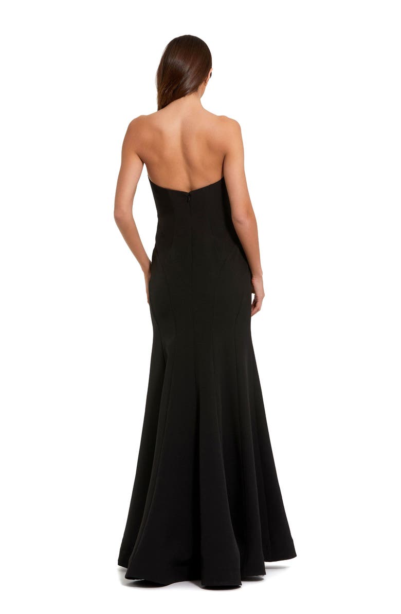 Mac Duggal Strapless 3D Rhinestone Flower Detail Crepe Gown, Alternate, color, Black