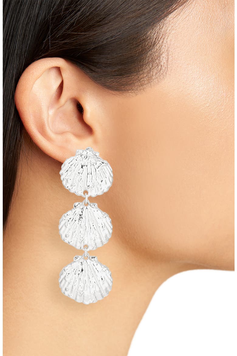 Shell Triple Drop Earrings, Alternate, color, SILVER