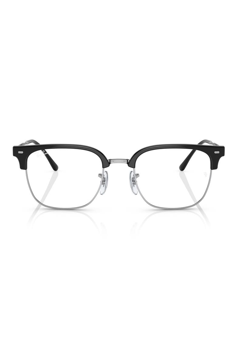 New Clubmaster 51mm Square Optical Glasses, Main, color, BLACK SILVER