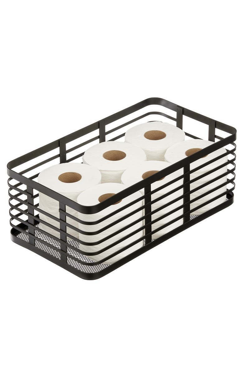 mDesign Metal Pantry Basket with Handles - Set of 2 - Matte Black, Alternate, color, Matte Black