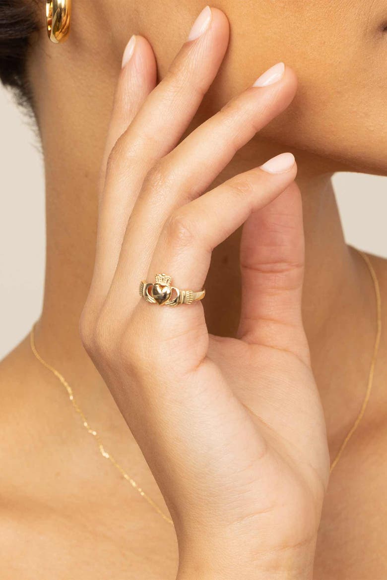 14K Gold Claddagh Band Ring, Alternate, color, Yellow Gold