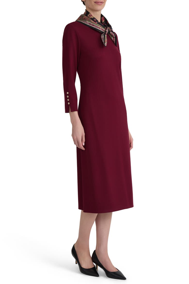 Three-Quarter Sleeve Midi Dress, Alternate, color, CLASSIC WINE MULTI