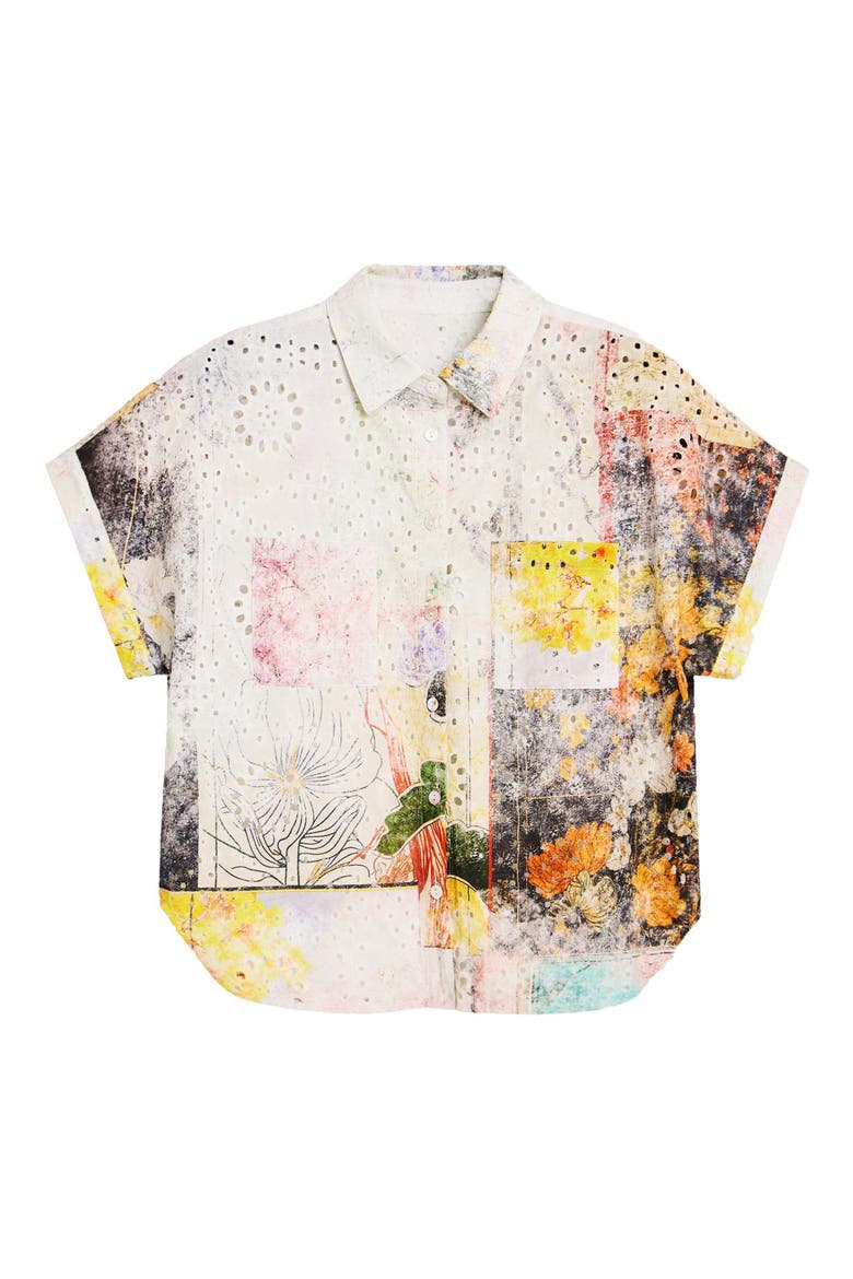 Floral Print Eyelet Button-Up Shirt, Alternate, color, MULTI