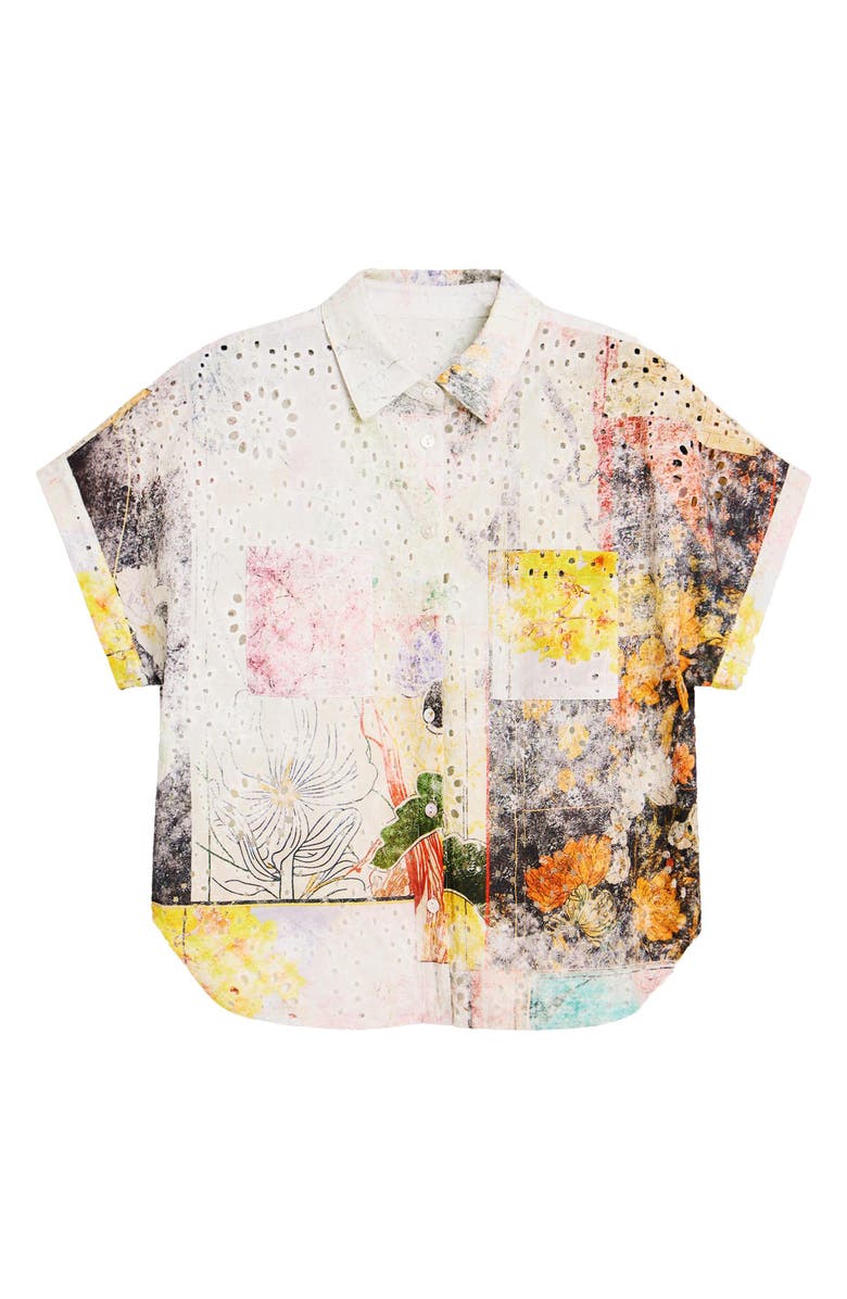 Desigual Floral Print Eyelet Button-Up Shirt, Alternate, color,