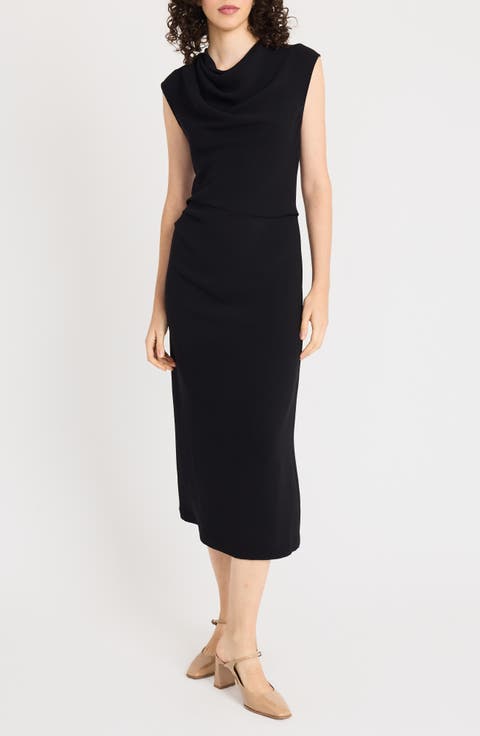Cowl Neck Midi Sheath Dress