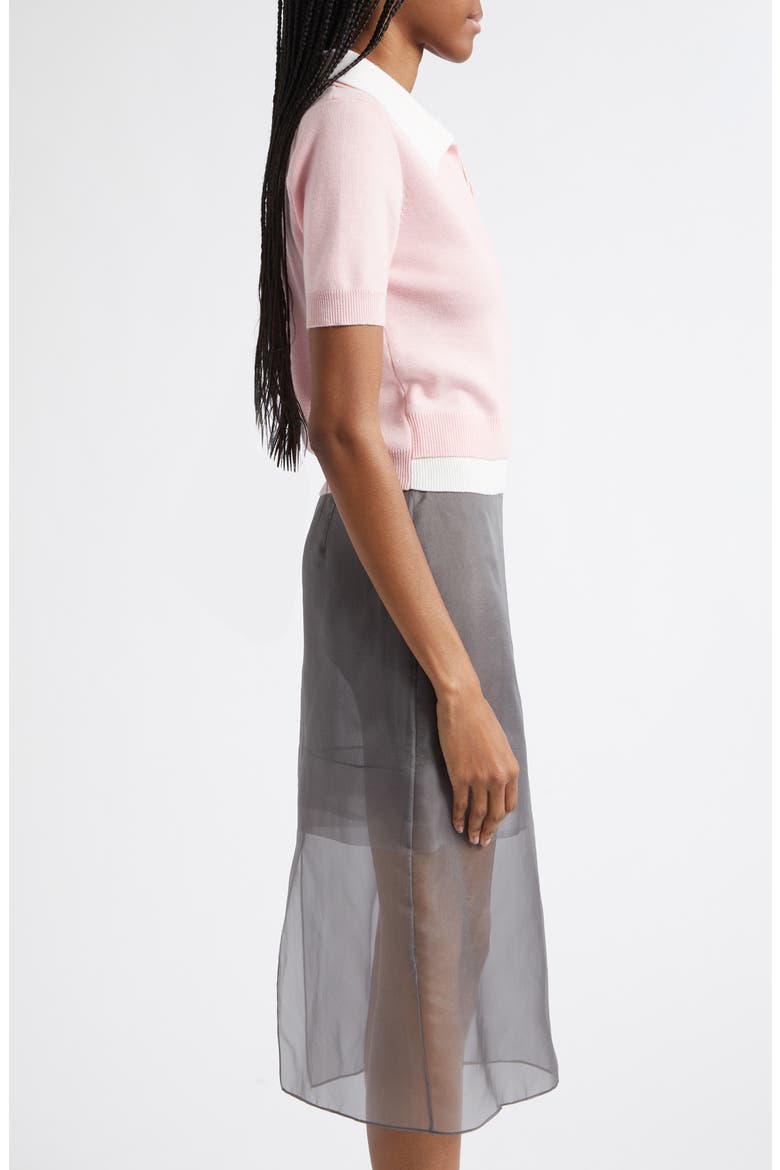 Doubled Crop Merino Wool Polo Sweater, Alternate, color, DUSTY PINK/ IVORY