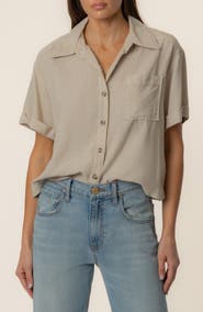KUT from the Kloth Aida Linen Blend Short Sleeve Button-Up Top