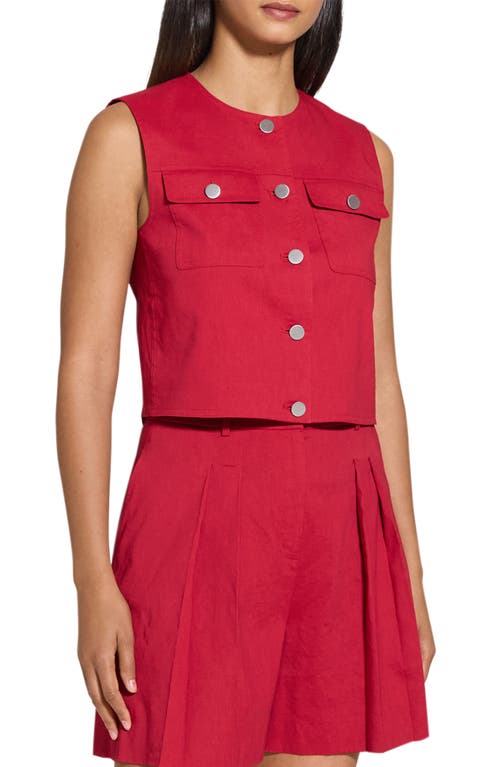 Shop Theory Linen Blend Trucker Vest In Cherry