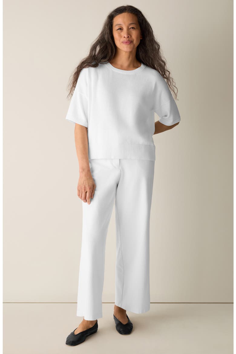 Elbow Sleeve Organic Cotton Blend Crewneck Sweater, Alternate, color, WHITE
