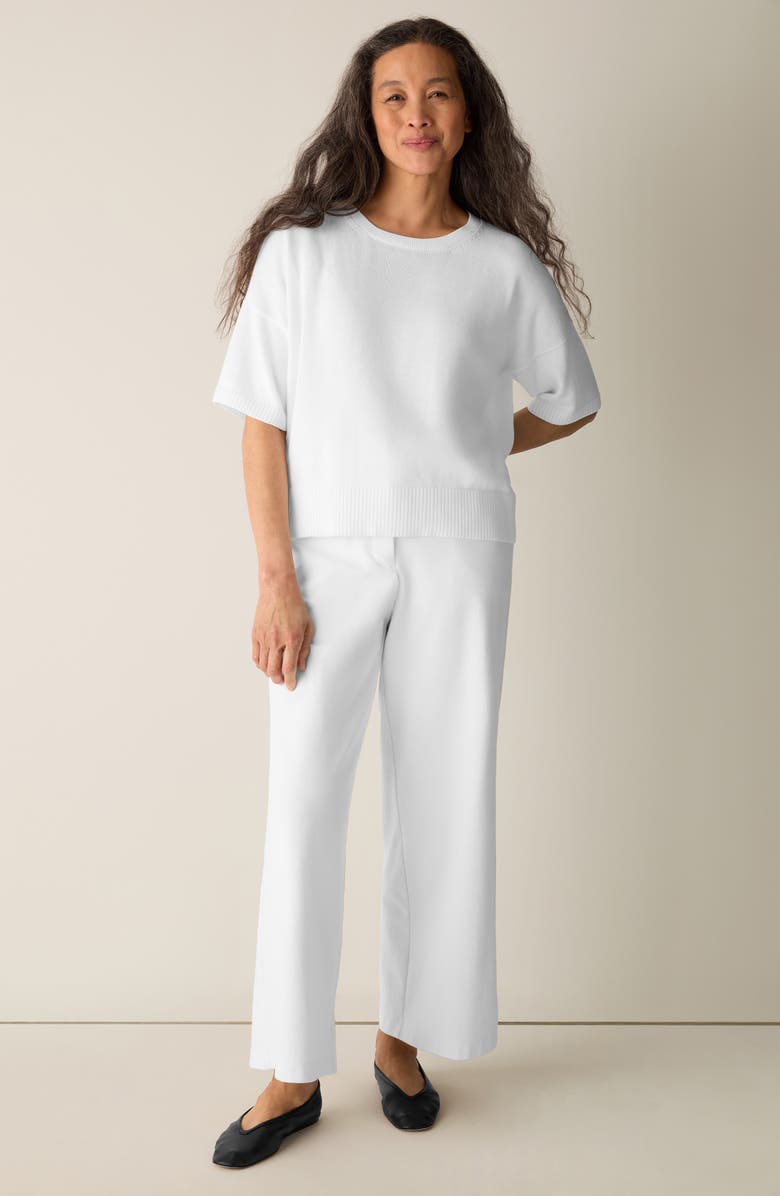 Eileen Fisher Elbow Sleeve Organic Cotton Blend Crewneck Sweater, Alternate, color, White