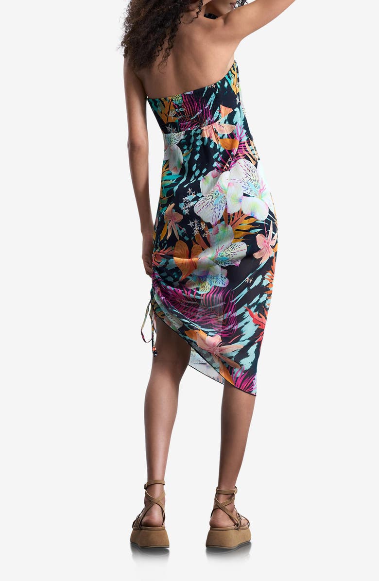 Desigual Floral Print Strapless Dress, Alternate, color, Black Floral