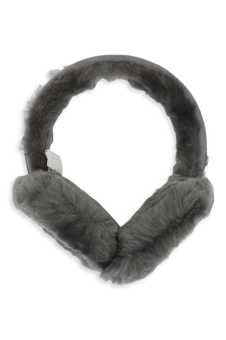 Genuine Shearling Earmuffs, Main, color, CHARCOAL