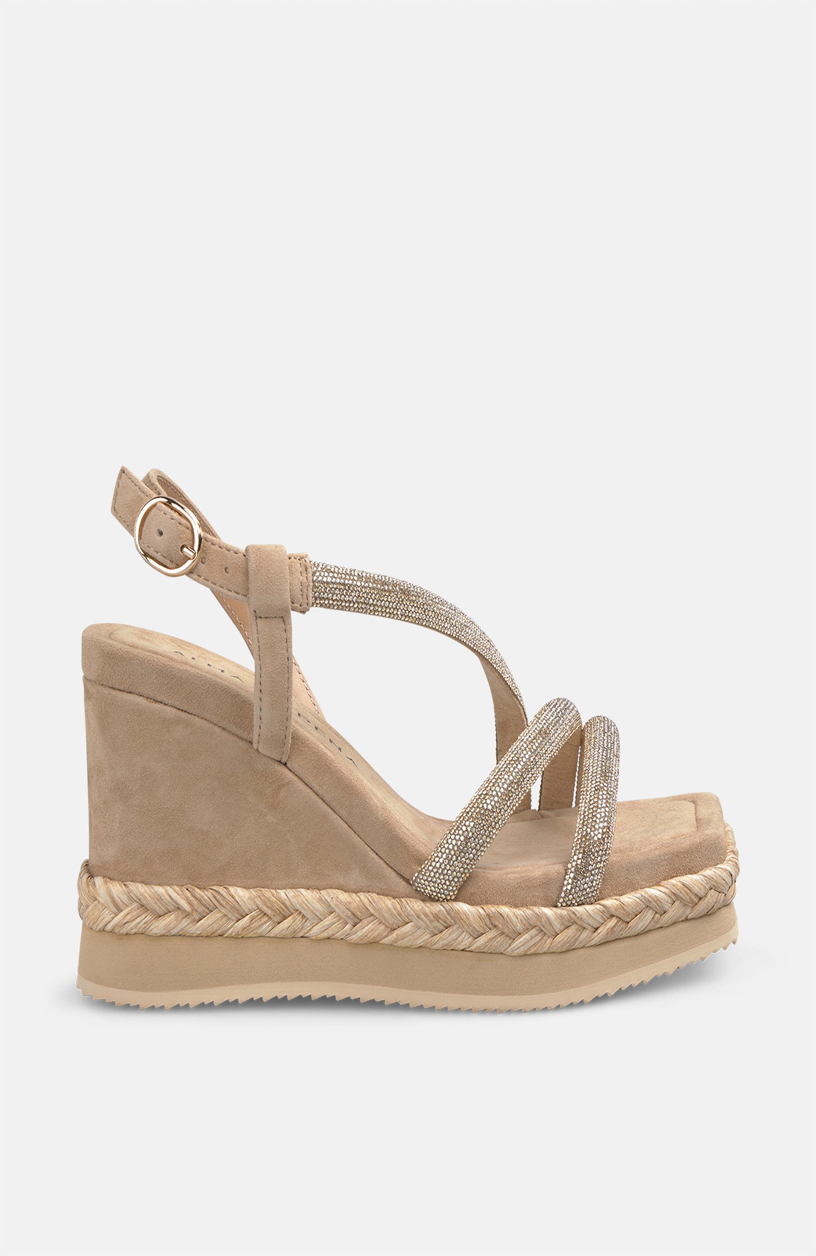 Alma en Pena Braided Wedge With Rhinestones, Alternate, color, Beige