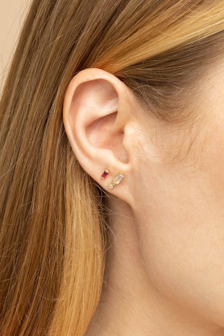 14K Gold Fresco Baguette Micro Single Stud, Alternate, color, Yellow Gold - White Topaz