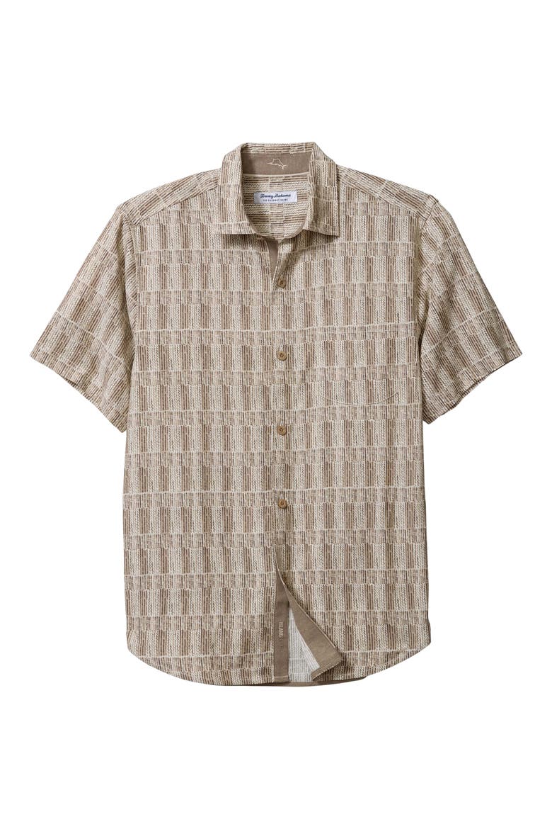 Coconut Point Coastal Cool Geo IslandZone® Short Sleeve Button-Up Shirt, Main, color, TWILL