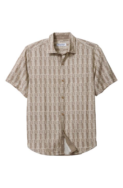 Coconut Point Coastal Cool Geo IslandZone® Short Sleeve Button-Up Shirt