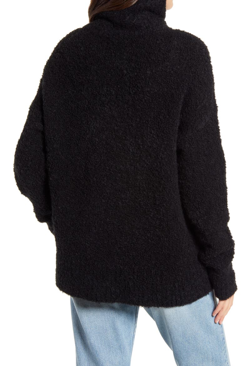 Bouclé Funnel Neck Pullover, Alternate, color, BLACK