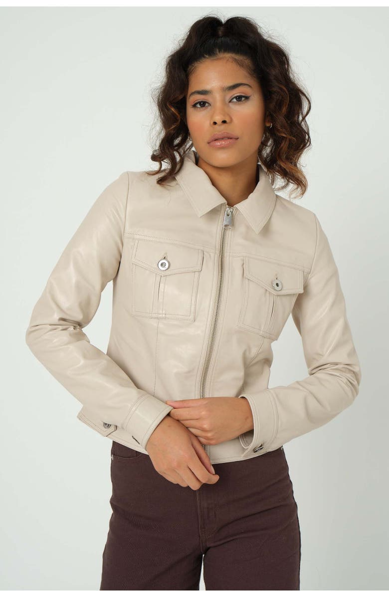 Furniq UK Cressida Leather Jacket, Alternate, color, Beige