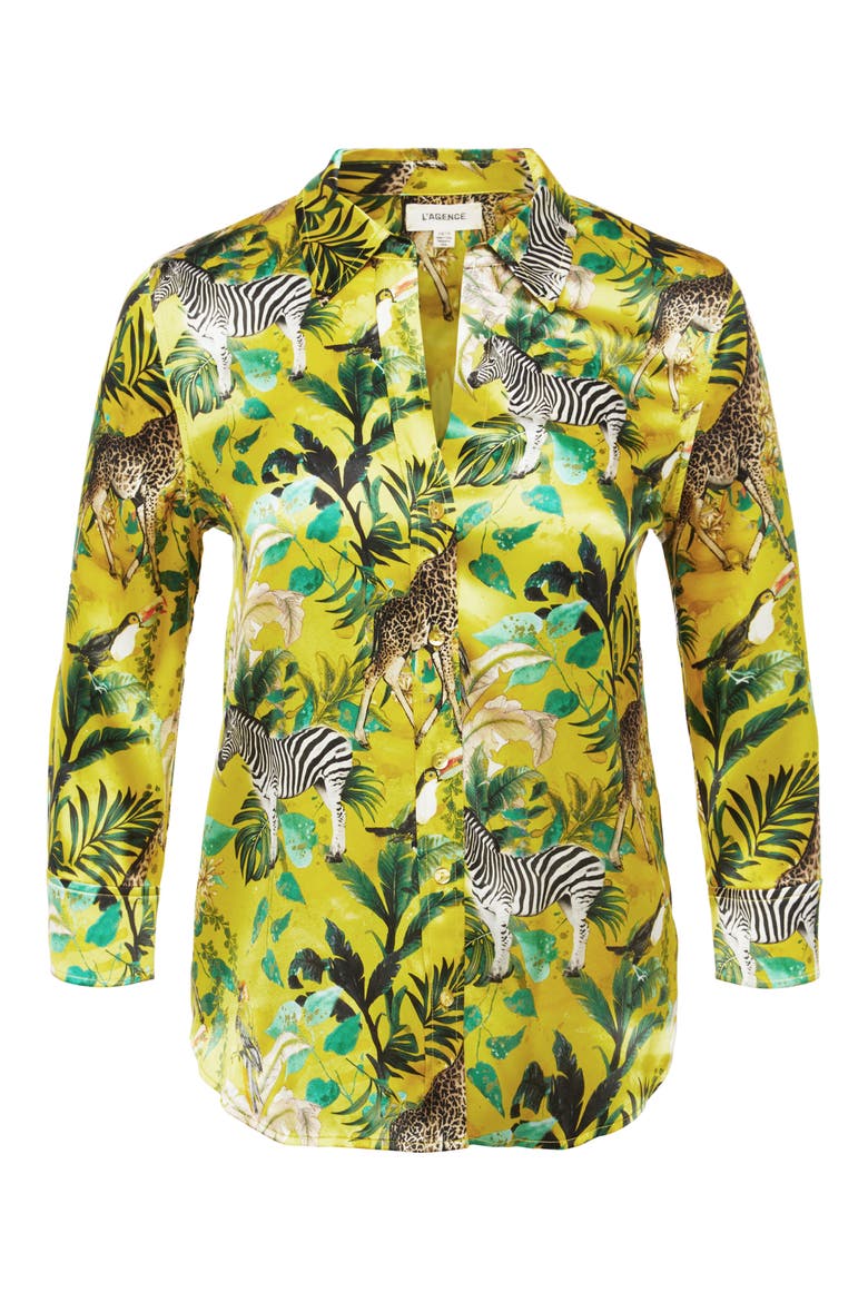 Dani Veldt Print Silk Blouse, Alternate, color, LT MAIZE MULTI ANIMAL JUNGLE