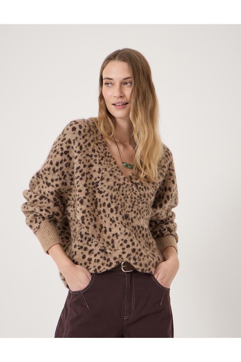 Betty Wool Blend Patterned Wrap Jumper, Main, color, Hazelnut Brown