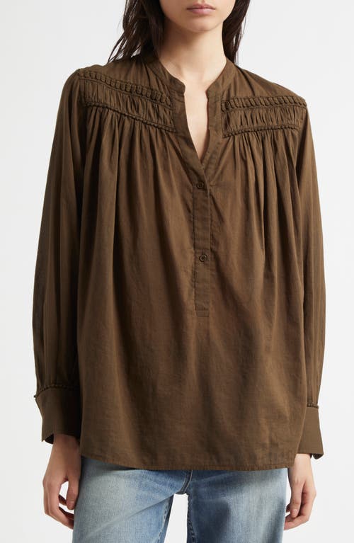 Nili Lotan Clarys Embroidered Gathered Cotton-voile Top In Olive Green