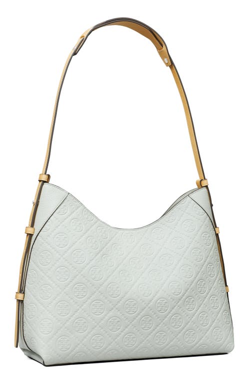 Tory Burch T Monogram Pebble Leather Messenger Bag In Silver