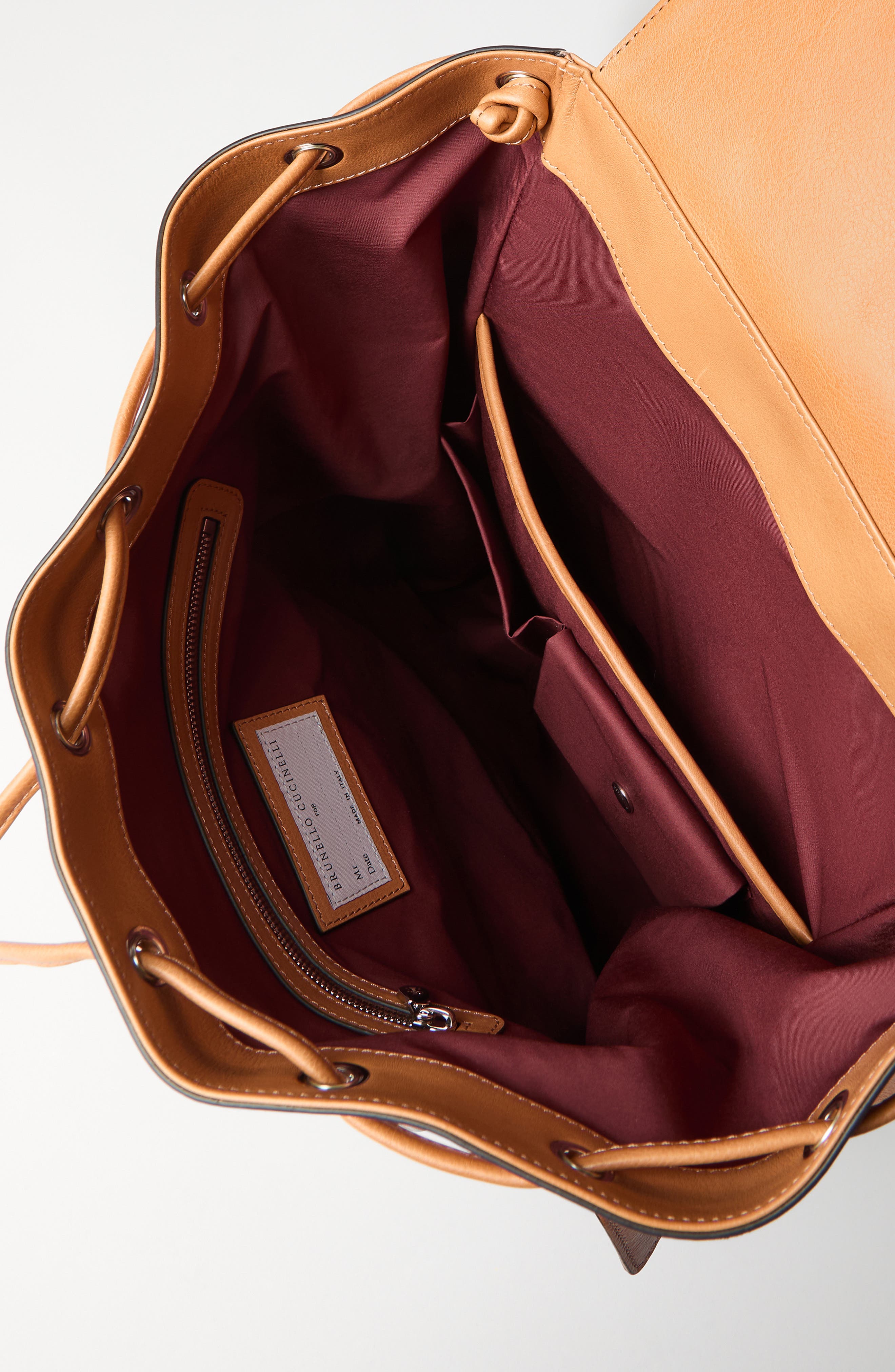 Brunello Cucinelli Calfskin and cowhide backpack, Alternate, color, Ivory