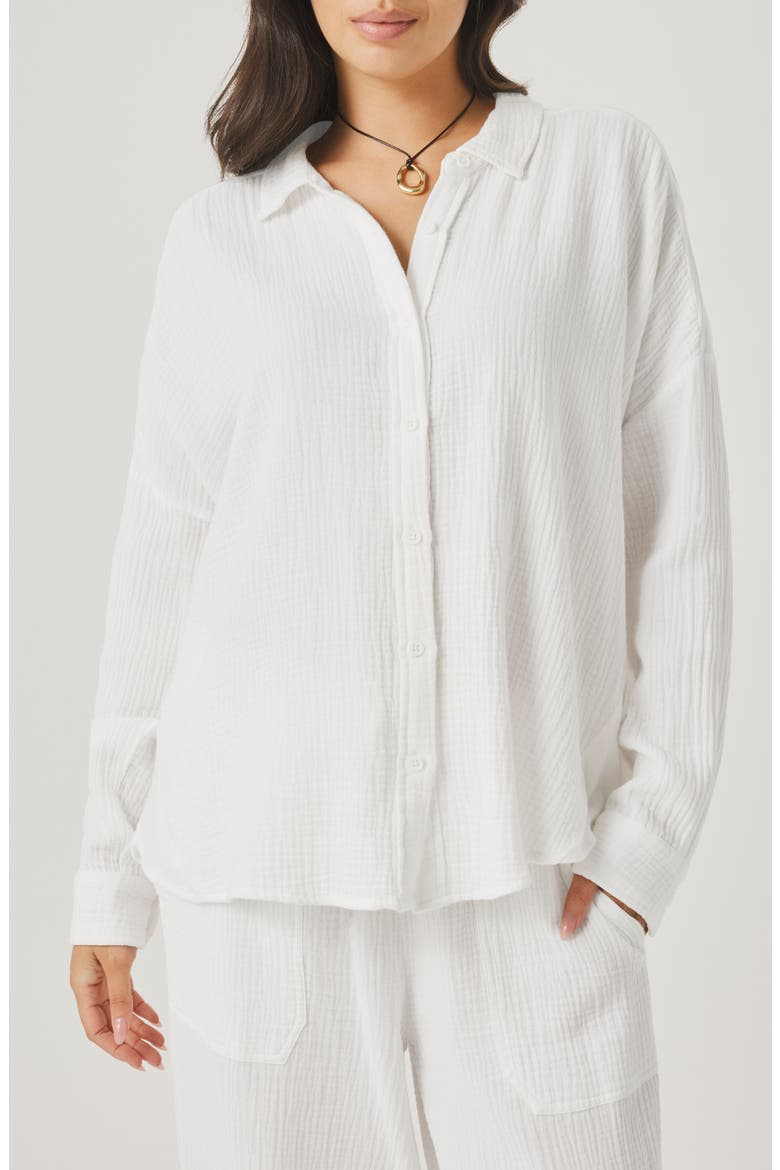 Ava Cotton Gauze Button-Up Shirt, Main, color, WHITE