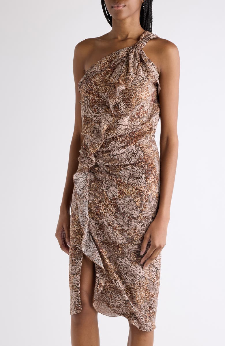 Isabel Marant Charlota Cotton Voile One-Shoulder Dress, Alternate, color, Ochre