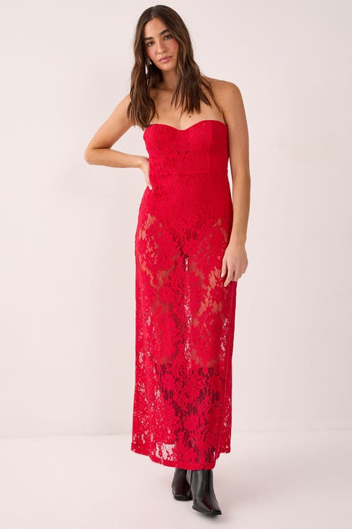 Nasty Gal Lace Bandeau Sheer Maxi Dress In Red
