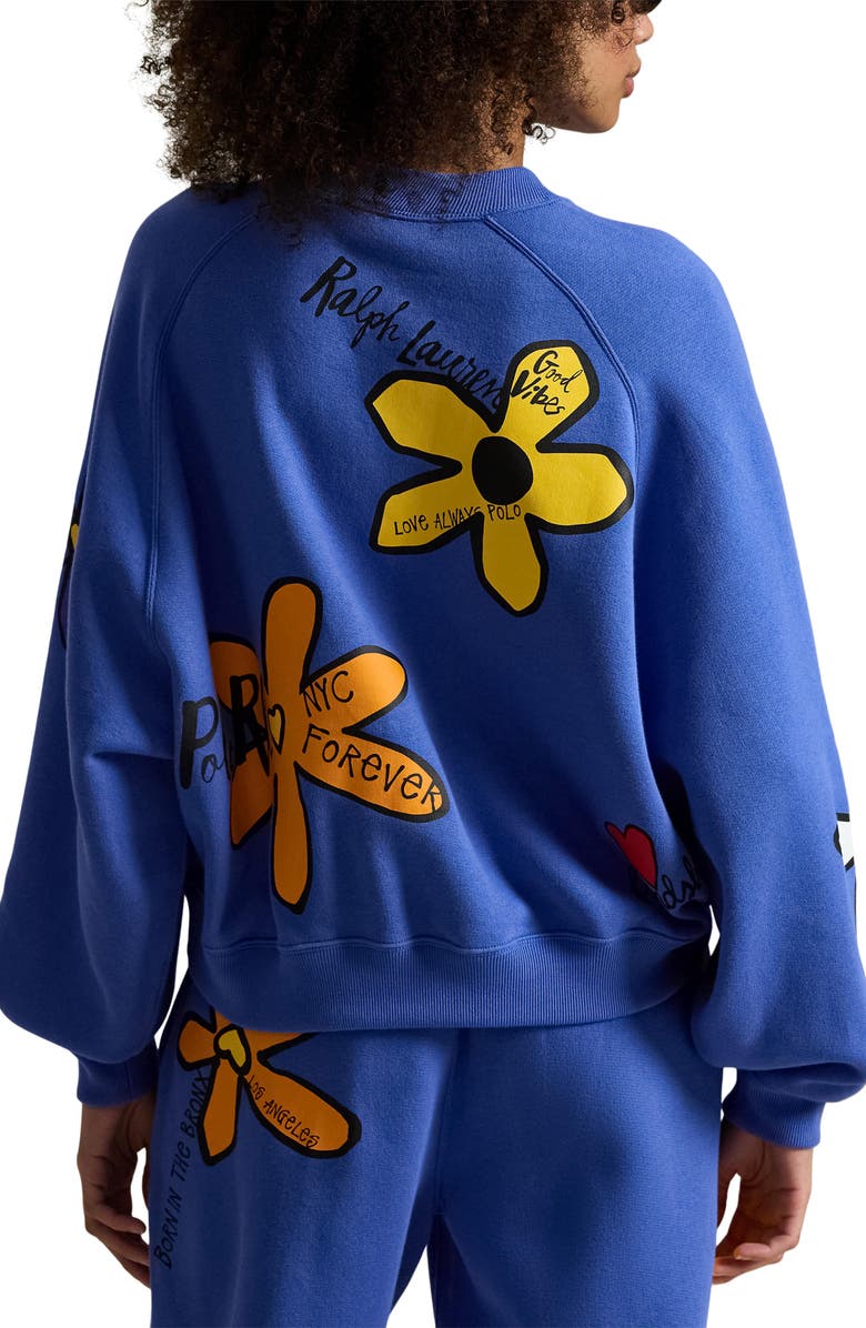 Polo Ralph Lauren Floral Graphic Sweatshirt, Alternate, color, Indigo Sky