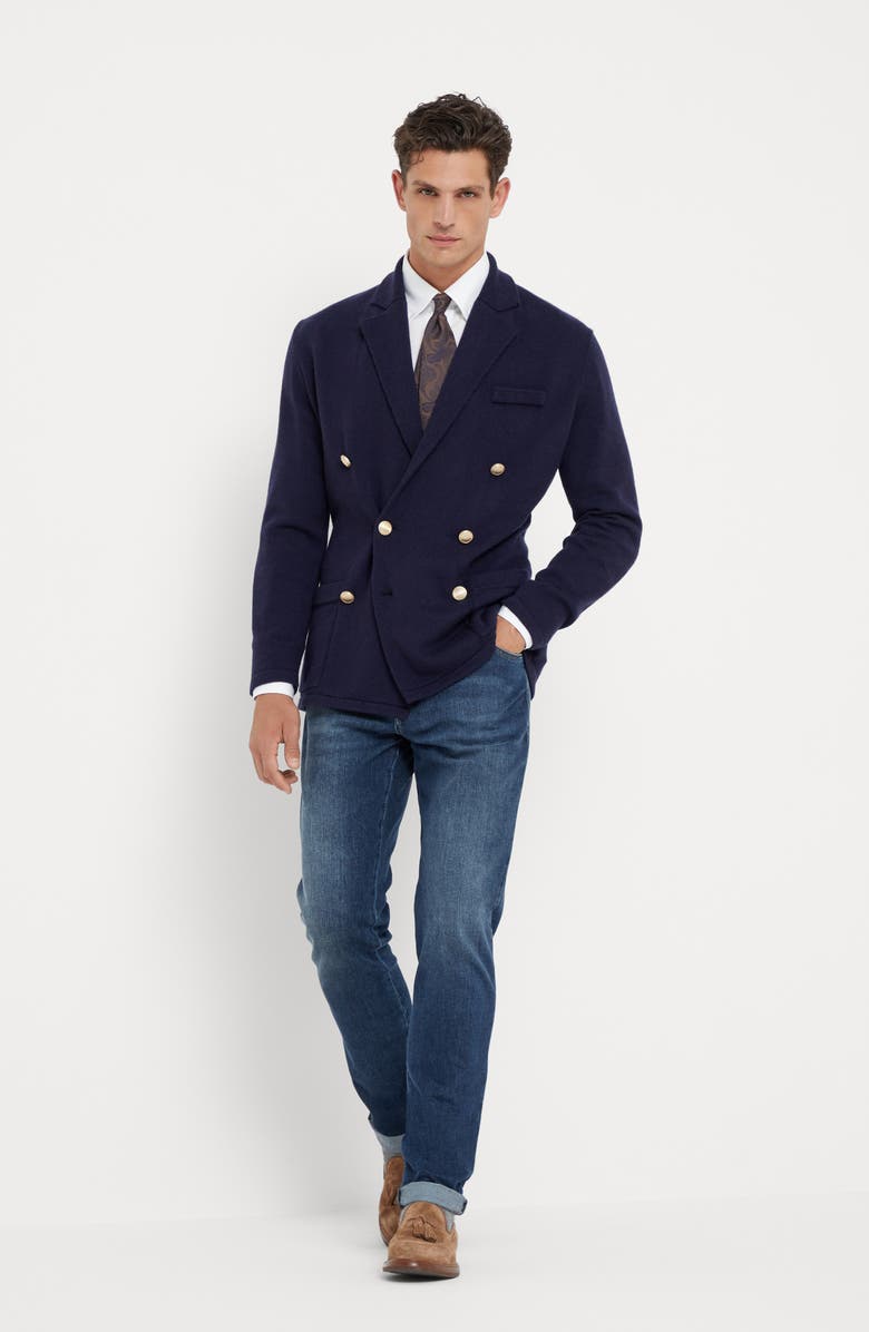 Brunello Cucinelli Cashmere one-and-a-half-breasted blazer-style cardigan with metal buttons, Alternate, color, 