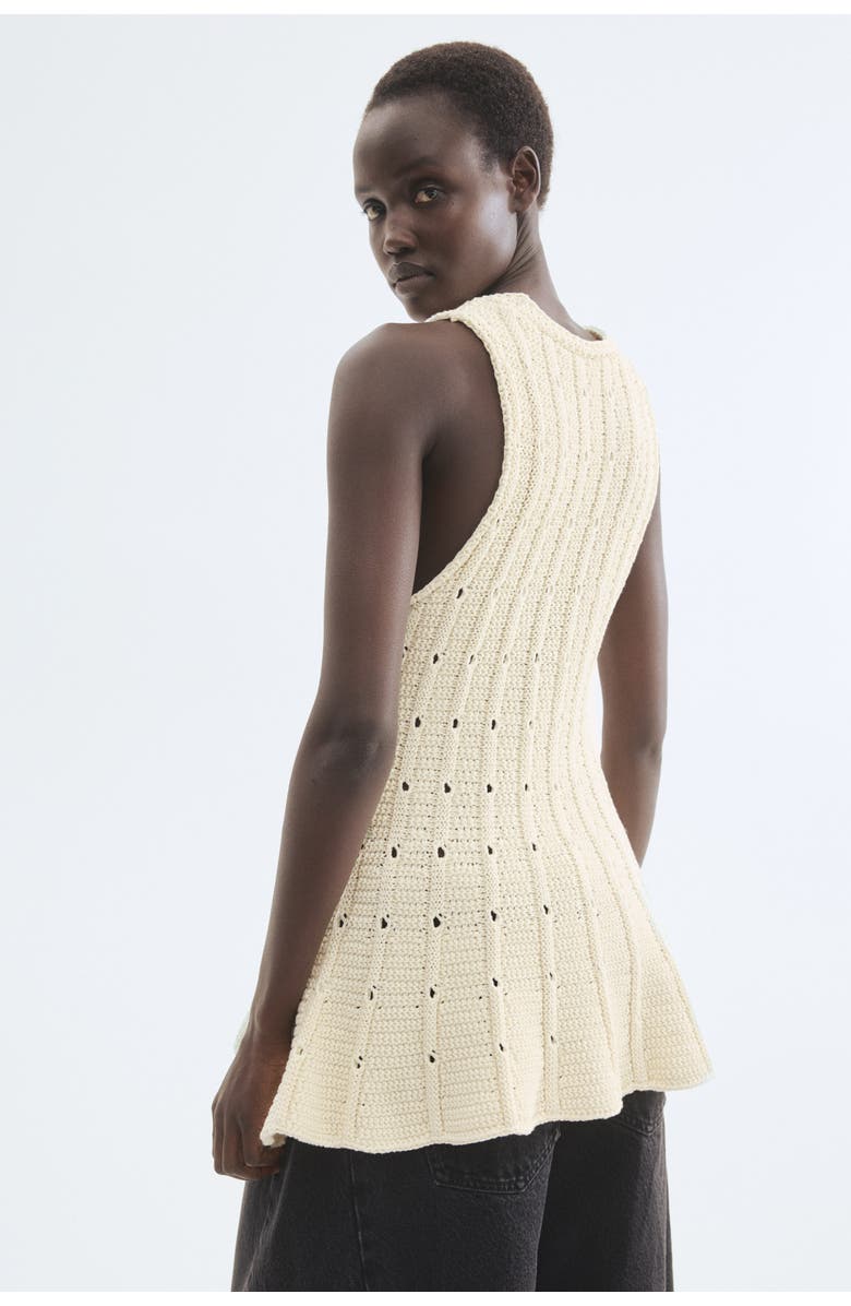 H&M Pointelle-knit Peplum Top, Alternate, color, Cream