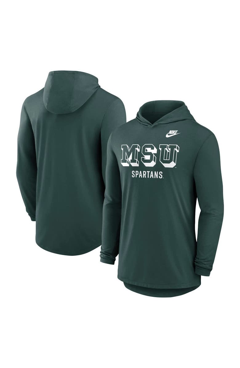 Nike Men's Nike Green Michigan State Spartans Legacy Tri-Blend Dri-FIT Long Sleeve Hoodie T-Shirt, Main, color, Green