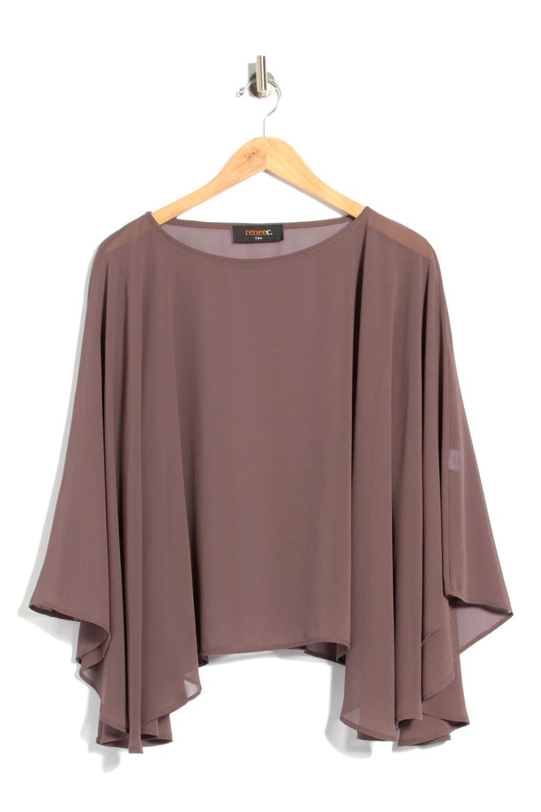 Sheer Chiffon Poncho Top, Main, color, BROWN