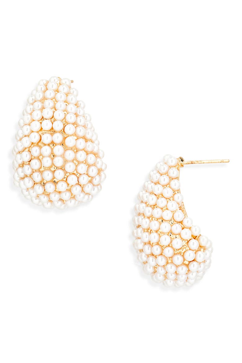 Faux Pearl Bean Stud Earrings, Main, color, GOLD PEARL