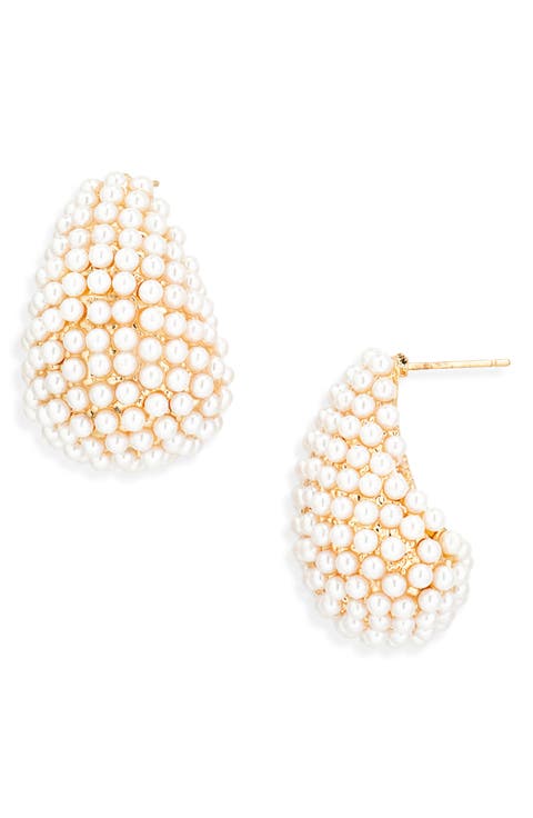 Faux Pearl Bean Stud Earrings