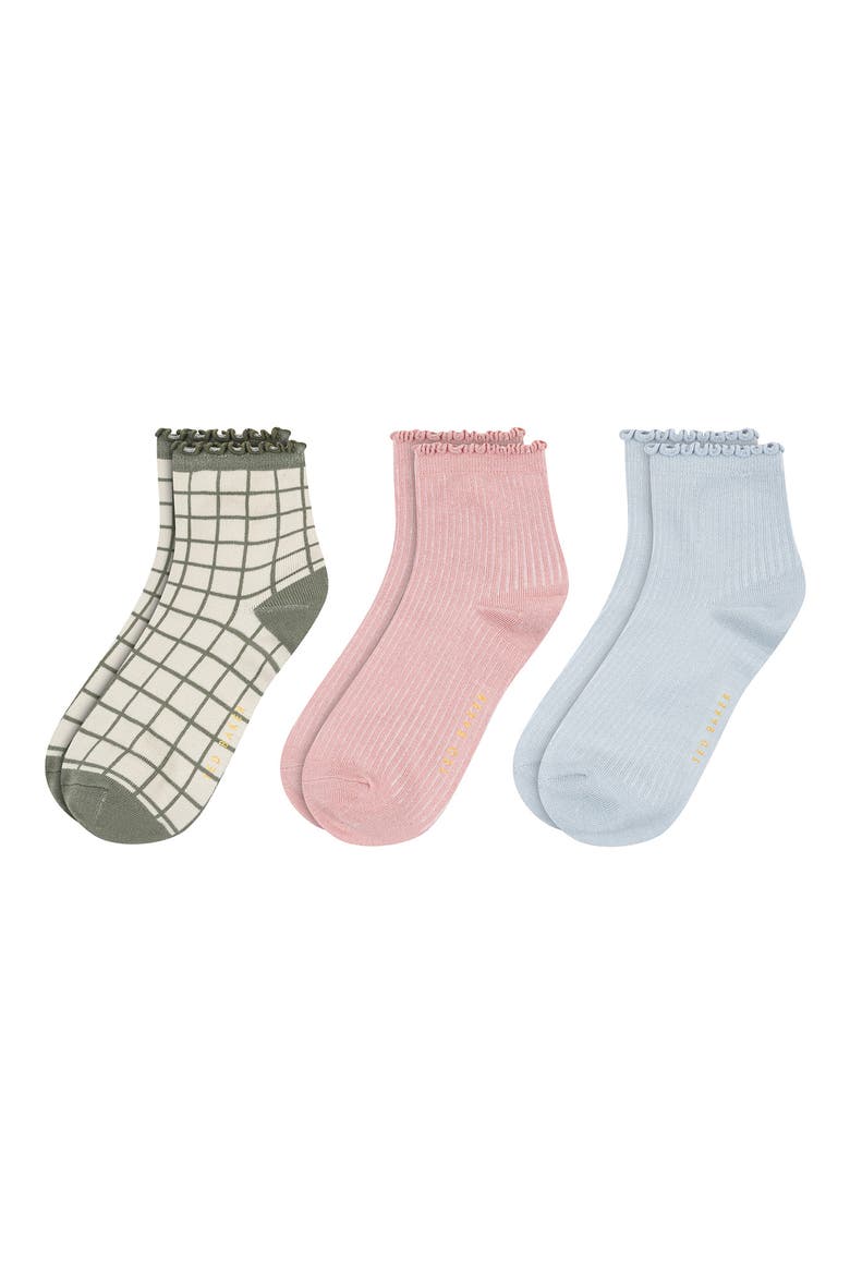 Assorted 3-Pack Ruffle Trim Crew Socks, Main, color, DARK GREEN