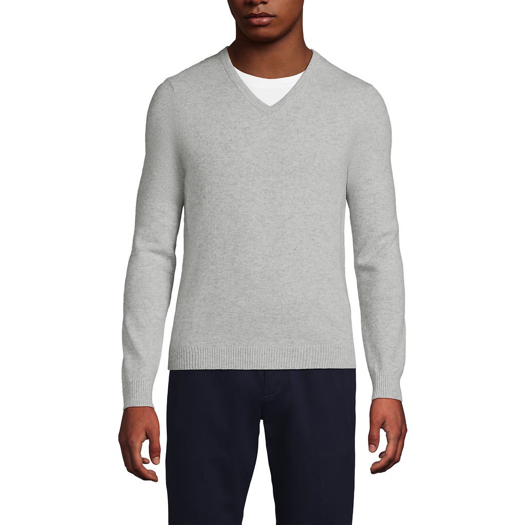 Lands' End Fine Gauge Cashmere V-neck Sweater In Gray
