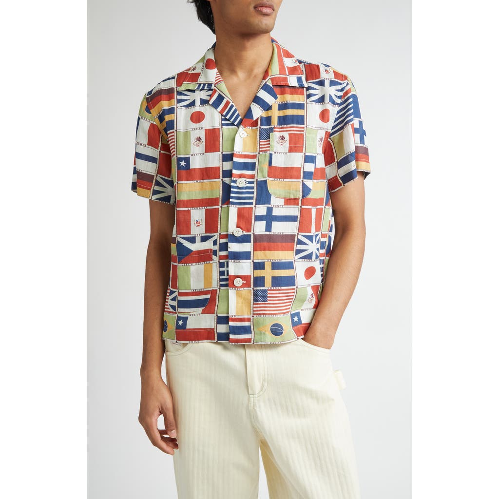 Bode International Camp-collar Printed Linen Shirt In Multicolor