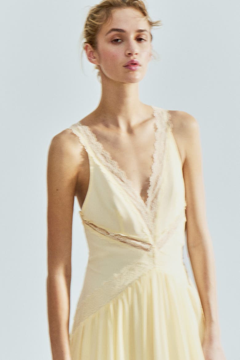 Lace-inset Chiffon Dress, Alternate, color, Yellow