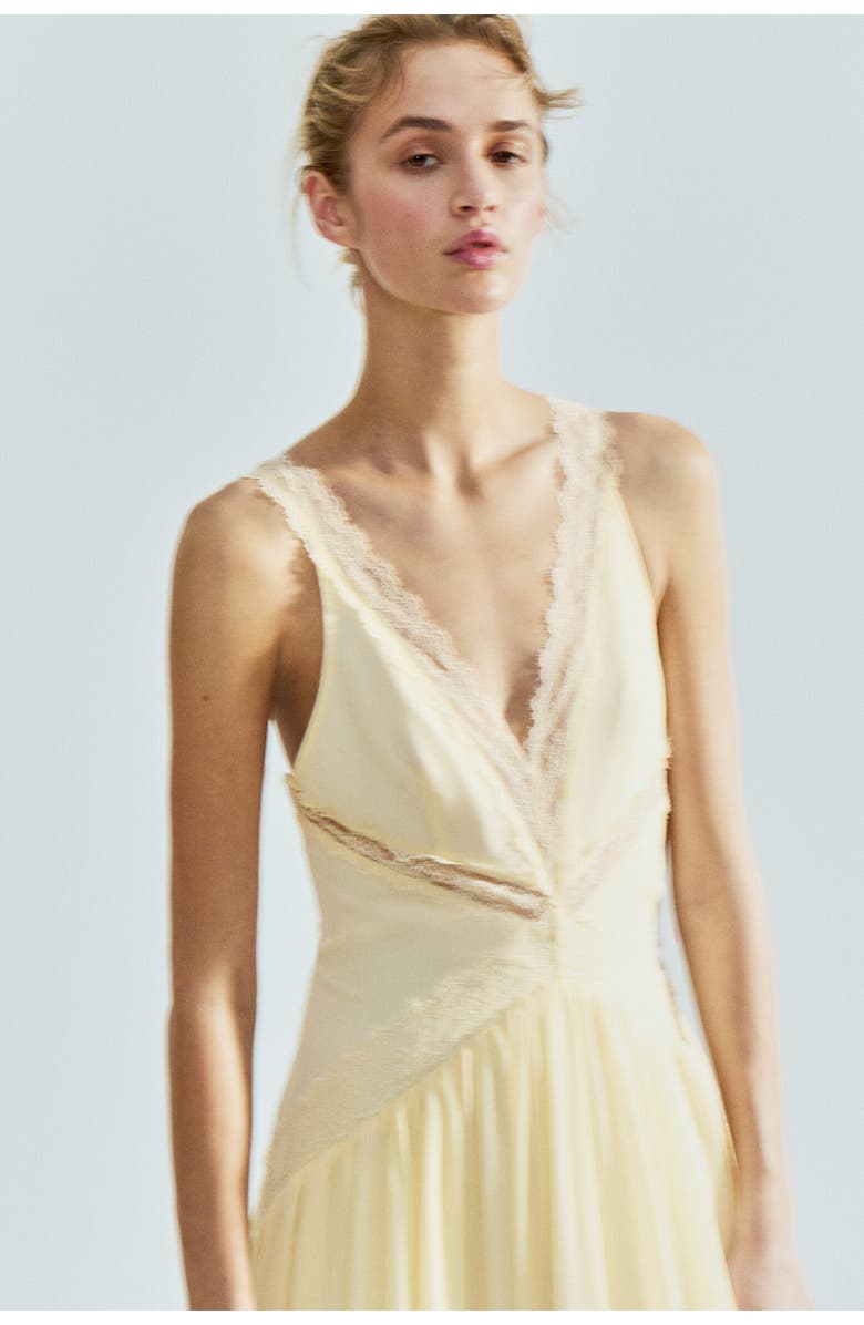 H&M Lace-inset Chiffon Dress, Alternate, color, Yellow