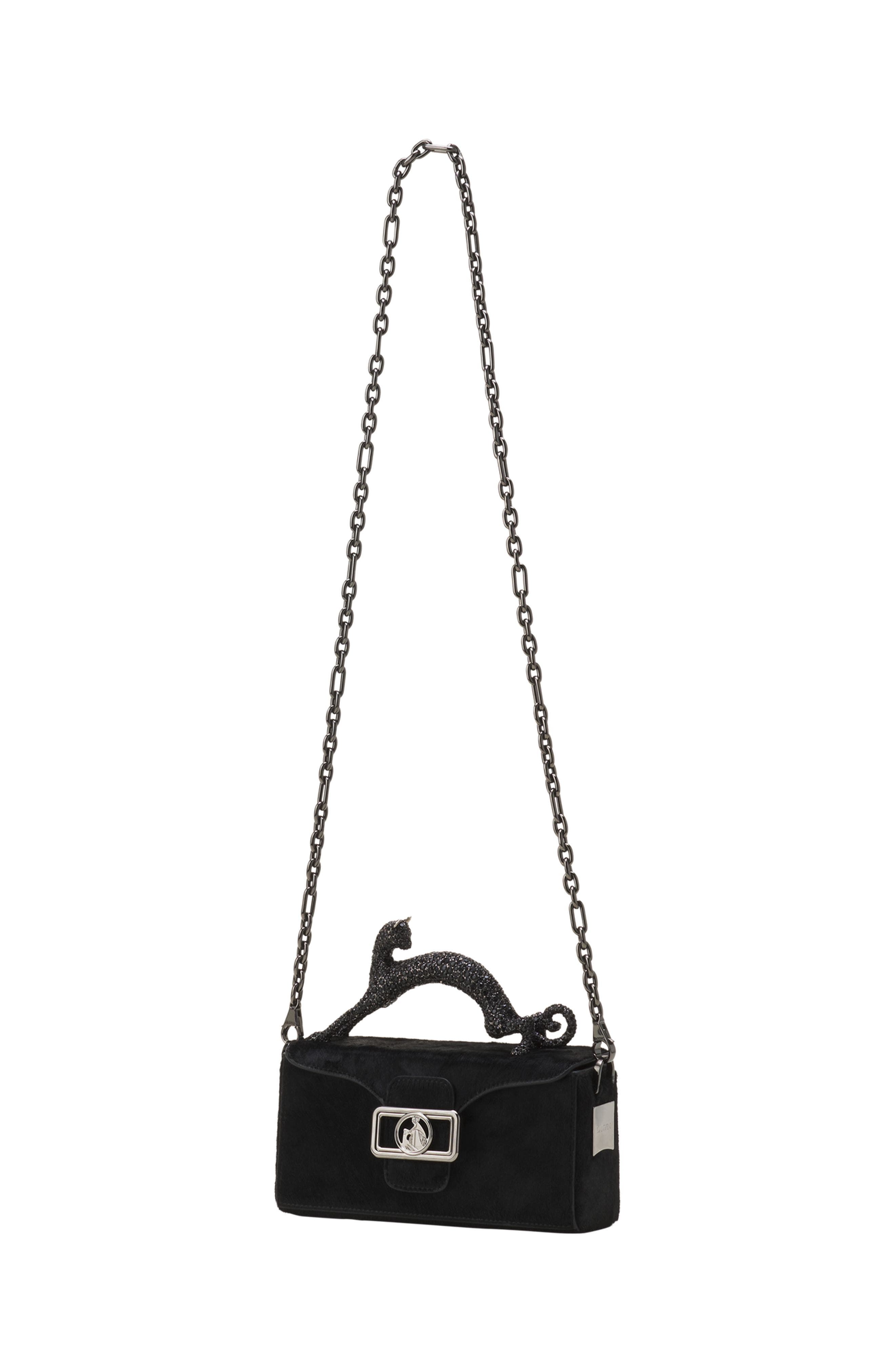Lanvin Pencil Cat Nano Leather Bag With Pony Effect And Rhinestones, Alternate, color, Black