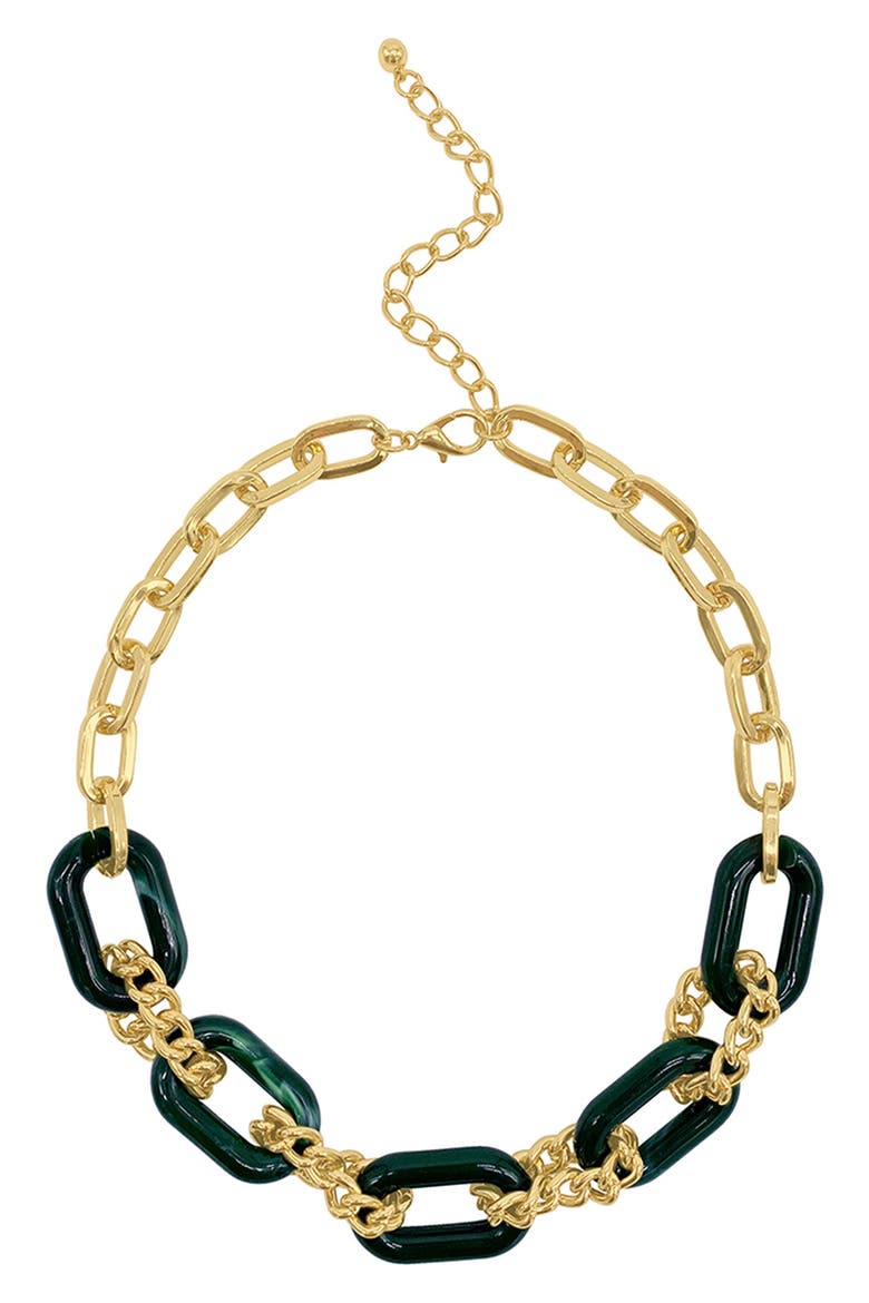 14K Yellow Gold Plated Chain & Tortoiseshell Necklace, Main, color, GREEN