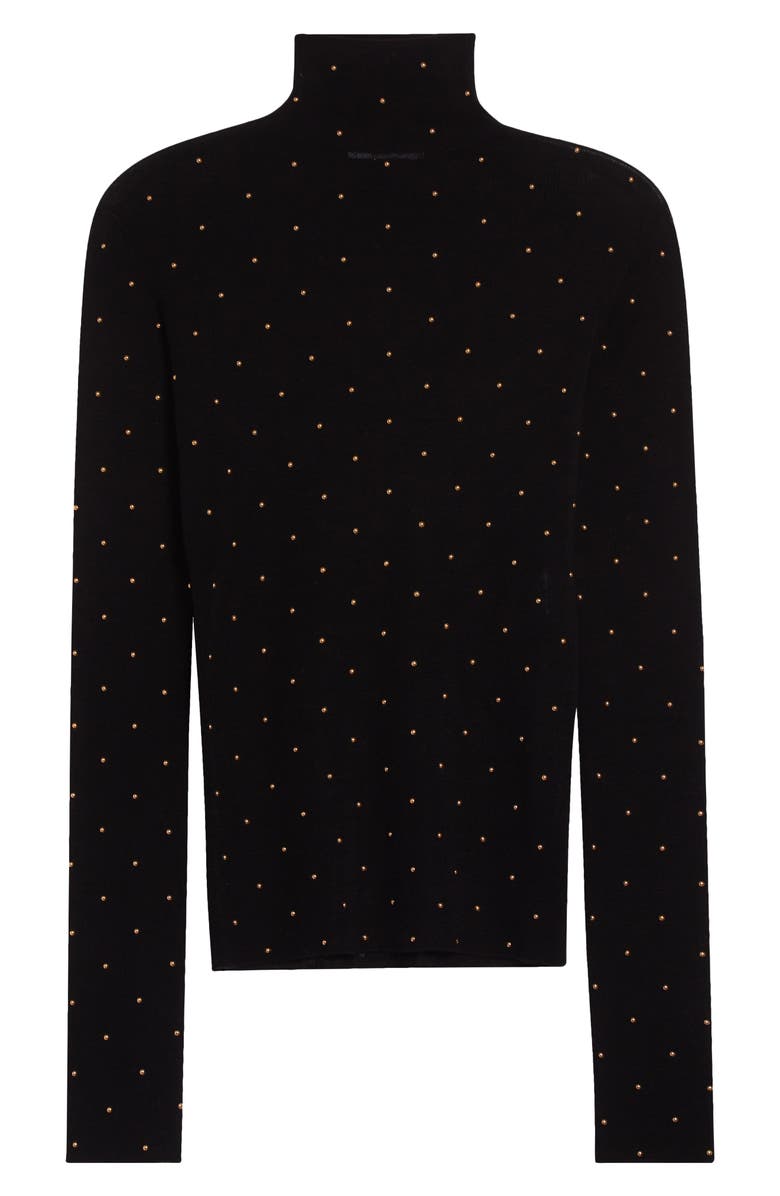 Rabanne Studded Funnel Neck Wool Sweater, Alternate, color, Black