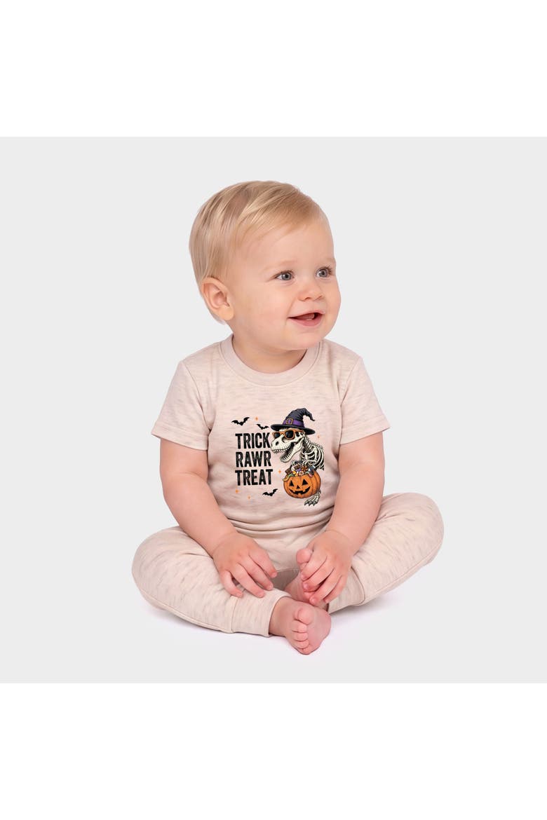 Trick Rawr Treat Dino Infant Jogger Pant Crew Set, Main, color, Oatmeal