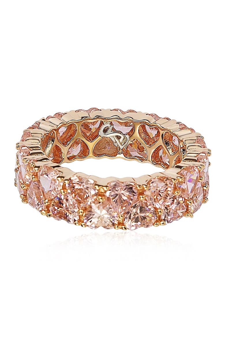 Rose-Tone Sterling Silver Heart CZ Band Ring, Alternate, color, PINK