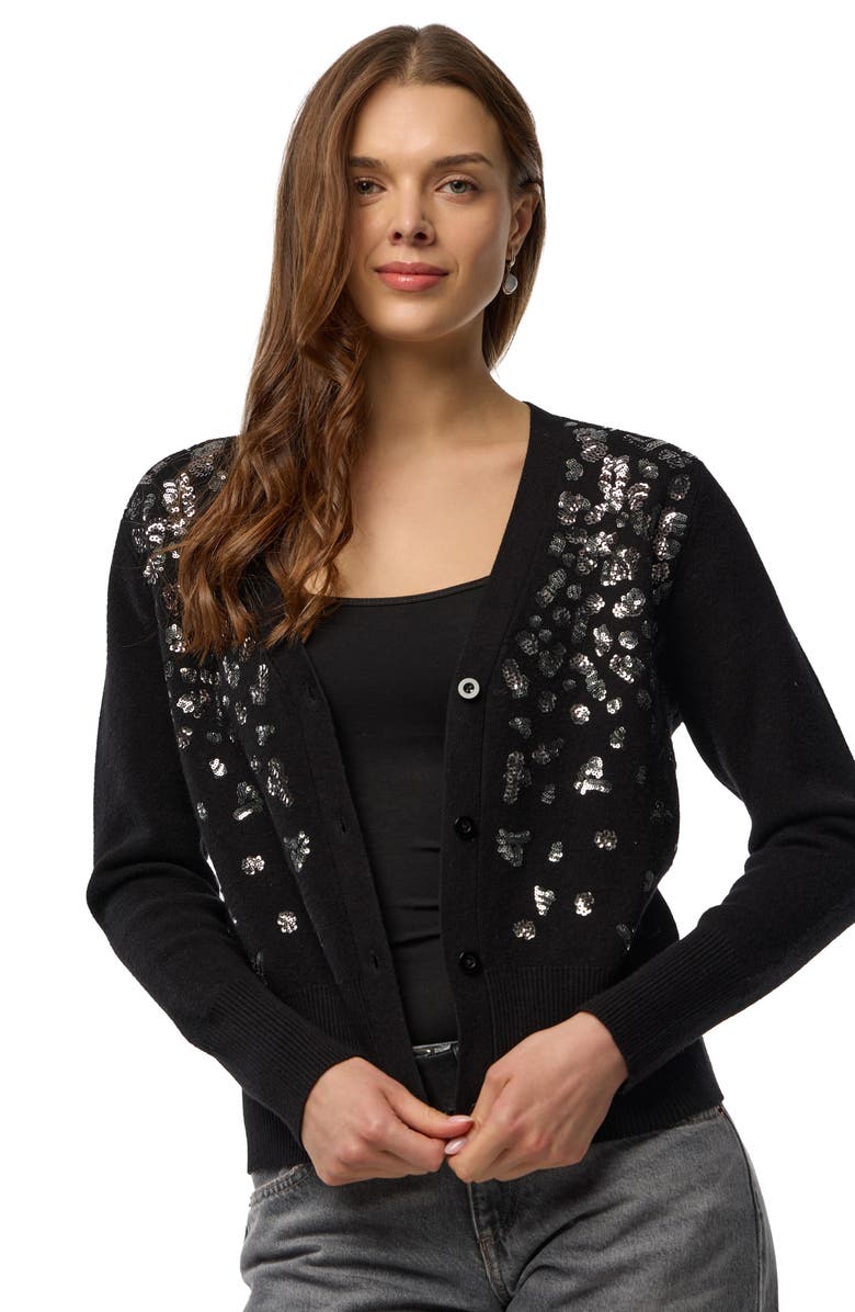SAACHI Deco Drizzle V-Neck Cardigan, Alternate, color, Black