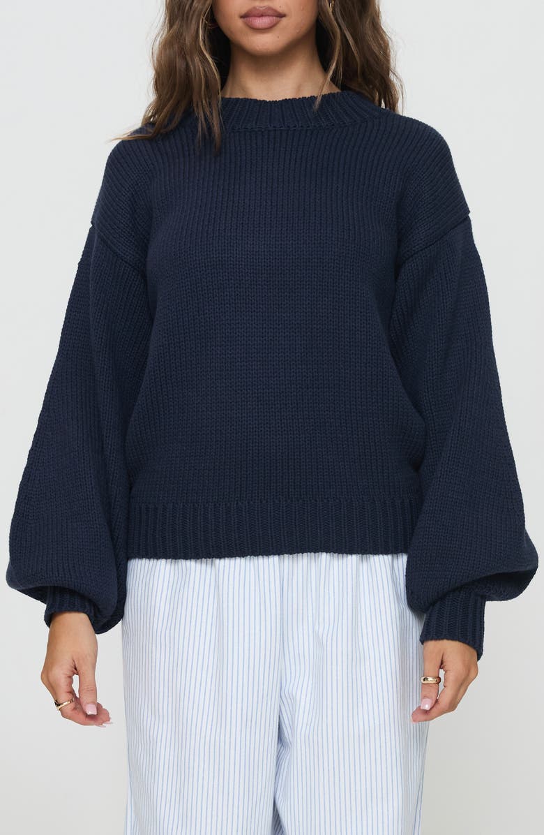 Princess Polly Harmony Balloon Sleeve Sweater, Main, color, Navy