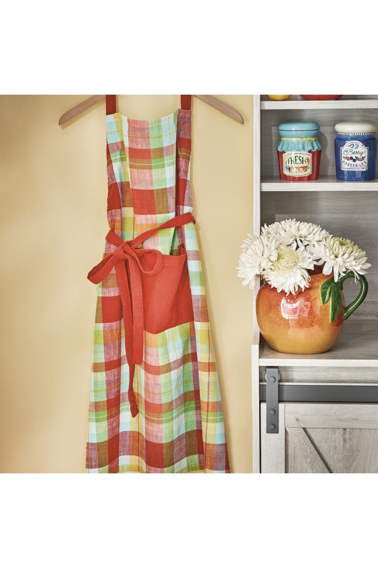 Fresh Pick Plaid Apron Multi Cotton Summer, Main, color, Red